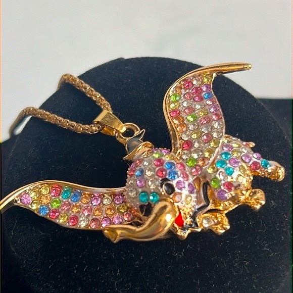 NWT Betsey Johnson Elephant Multi-Color Crystal and Enamel Gold Tone Necklace - Picture 3 of 7